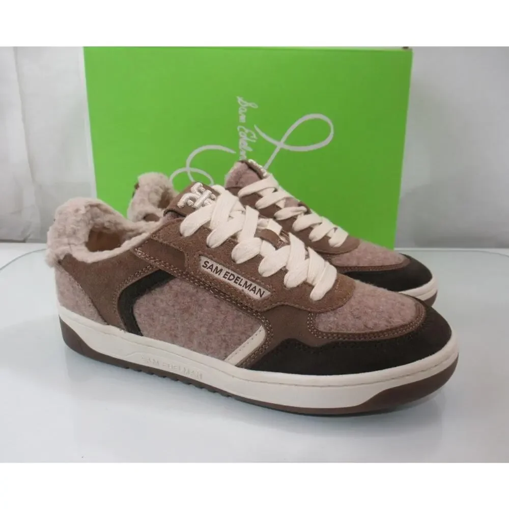 Women's Shoes Sam Edelman Harper Cozy Lace Up Sneakers Taupe Fabric Size 7